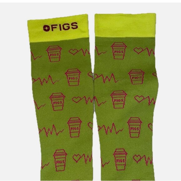 FIGS Compression Socks Small 100% Awesome” NEW Green  ~ Coffee & Heart Rate - Picture 2 of 4